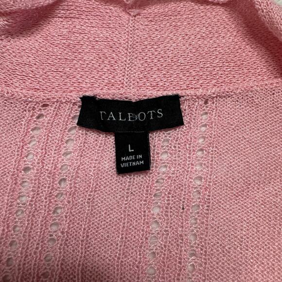 TALBOTS Soft Pink Linen Blend Eyelet Knit Open Cardigan Size Large Womens Curve - Picture 6 of 10